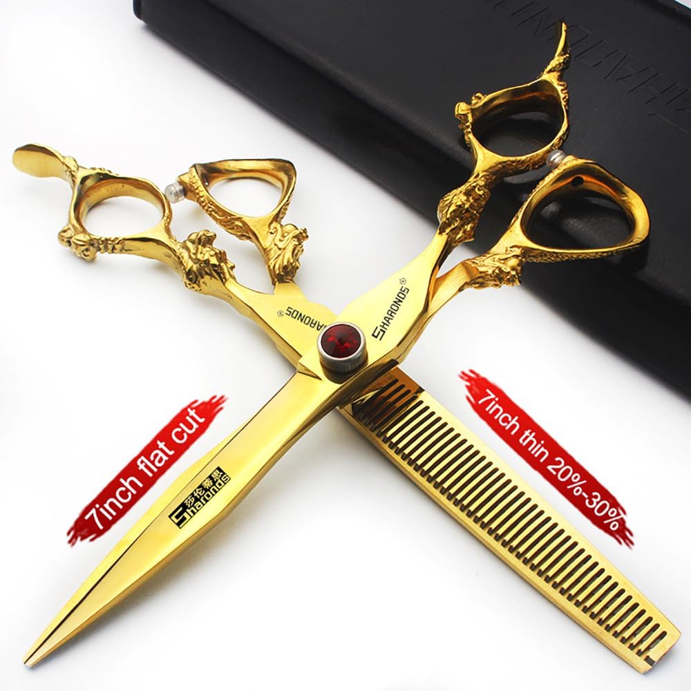 6 inch /7 inch salon professional salon scissors salon hairdresser hair cutting hairstyle pruning tools Japan 440c high hardness stainless steel golden (7 inch 2pc)