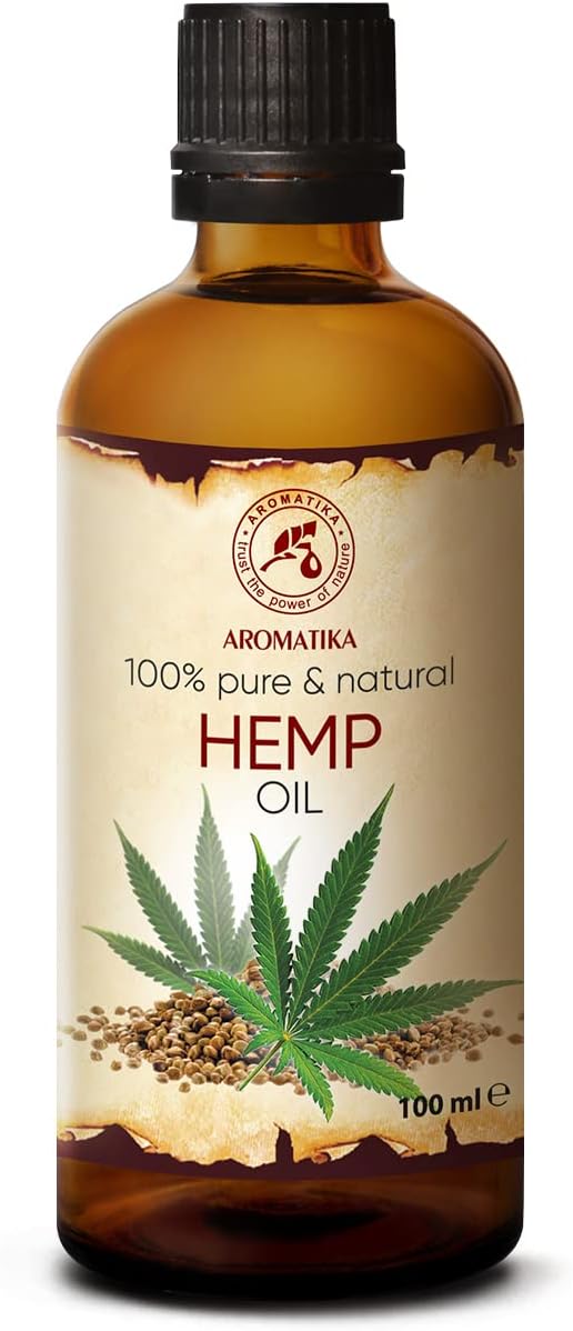 Hemp Oil 3.4 Fl Oz - Pure & Natural - Cold Pressed Hemp Seed Oil - Unrefined Carrier Oil for Essential Oils - for Skin - Nails - Lips - Hair - Face & Body Care