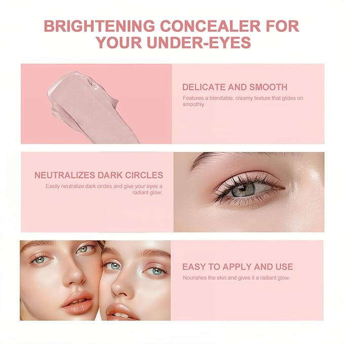 4 Colors Under Eye Brightener, Conceal & Brighten Dark Circles, Nourishing Waterproof Under Eye Cream Pot Concealer Full Coverage Peach Color Corrector Makeup(00)