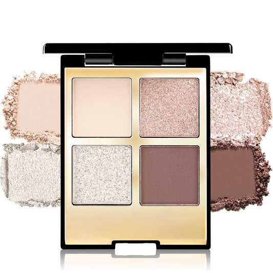 4 Colors Eyeshadow Makeup Palette,Nude Rose Gold Brown Natural Neutral Nude Eye Shadow Palette with Mirror,Long Lasting Naturing-Looking,Waterproof,Travel Size