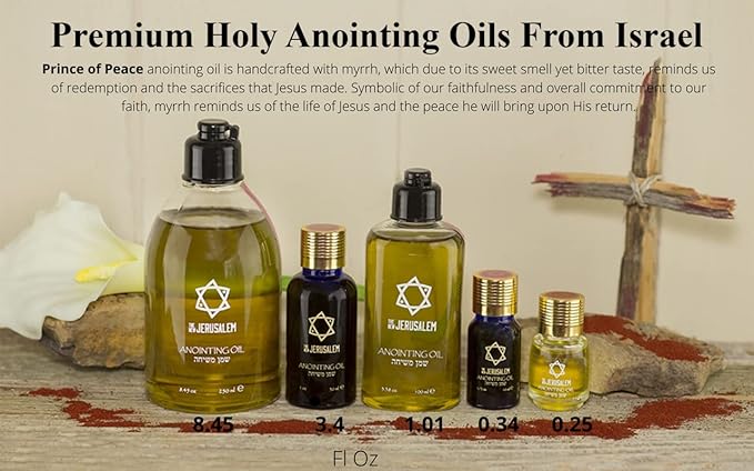 Prince of Peace Anointing Oil from Israel, Holy Spiritual Oils Bottles from Jerusalem Blessed, Handmade with Natural Ingredients and Blessed for Wedding Ceremony, Religious Use, 1.01 Fl Oz