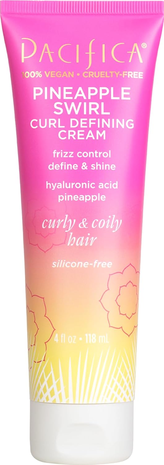 Pacifica Pineapple Swirl Curl Defining Cream – Curl Cream for Curly Hair, Curly Hair Products with Coconut Oil and Hyaluronic Acid, Styling for Bouncy Waves Without Crunch - 4 Oz