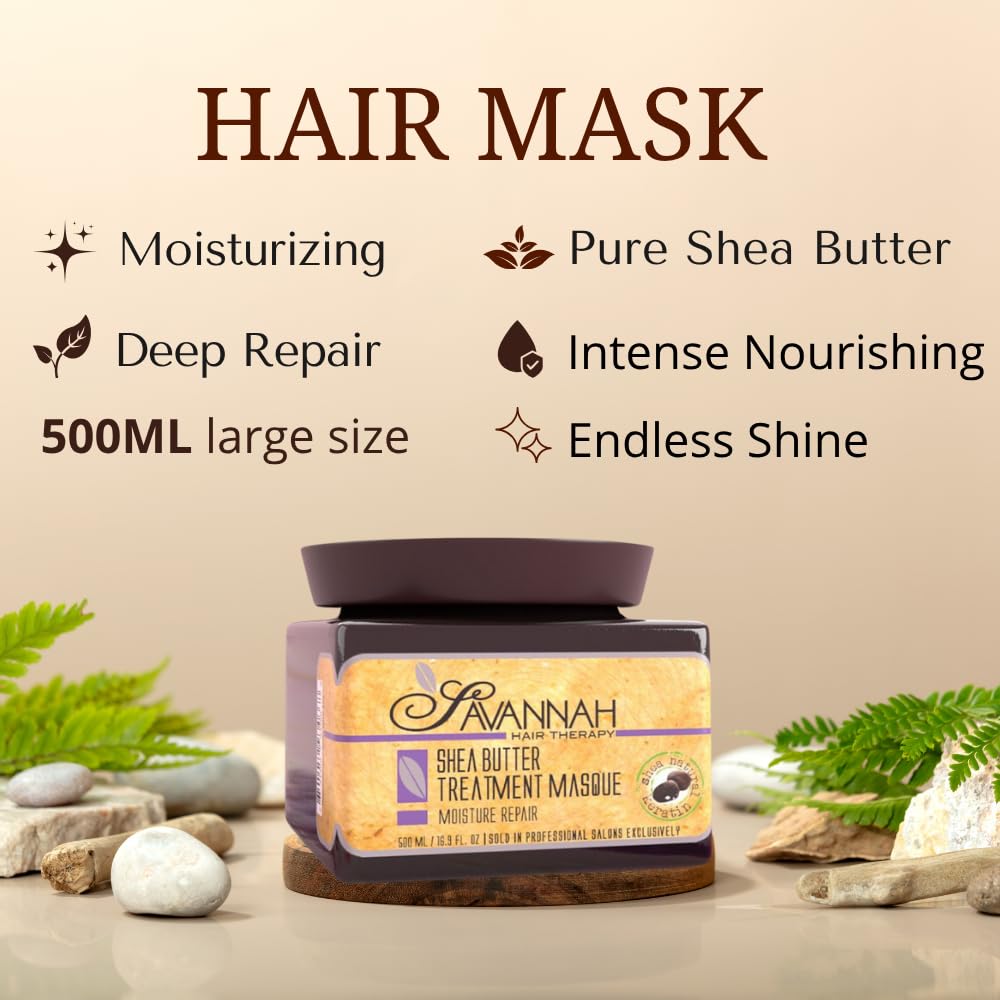 Savannah Hair Mask/Hair Masque with Keratin & Shea Butter – Deep Conditioning, Hydrating Anti-Frizz Treatment for Dry, Curly, or Chemically Treated Hair – 500ml (16.9 oz)
