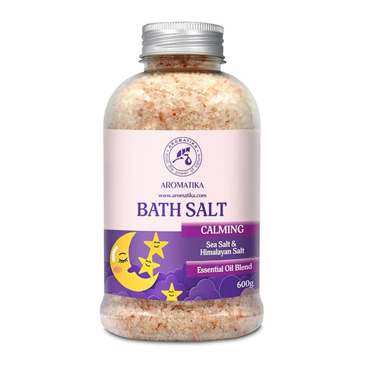 Calming Bath Salts 21.16 Oz - w/Sandalwood & Lavender & Bergamot Essential Oils - Natural Bath Sea Salts 600g - Good for Bath- Good Sleep - Relaxing - Body Care - Beauty - Aromatherapy