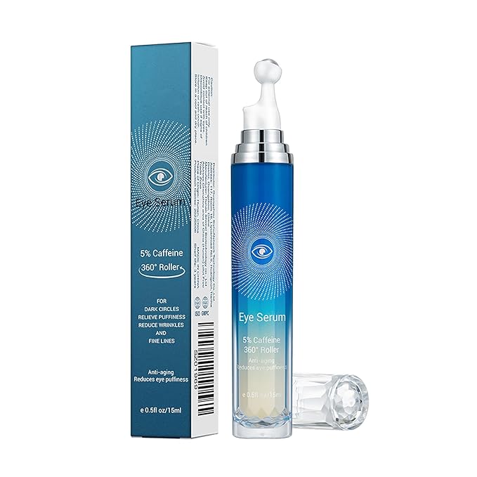 5% Caffeine Eye Serum with 360° Massage Rollerball Topper,Caffeine Eye Cream for Dark Circles,Wrinkles,Puffiness and Fine Lines,Under Eye Roller Cream Eye Bags Treatment for Women and Men