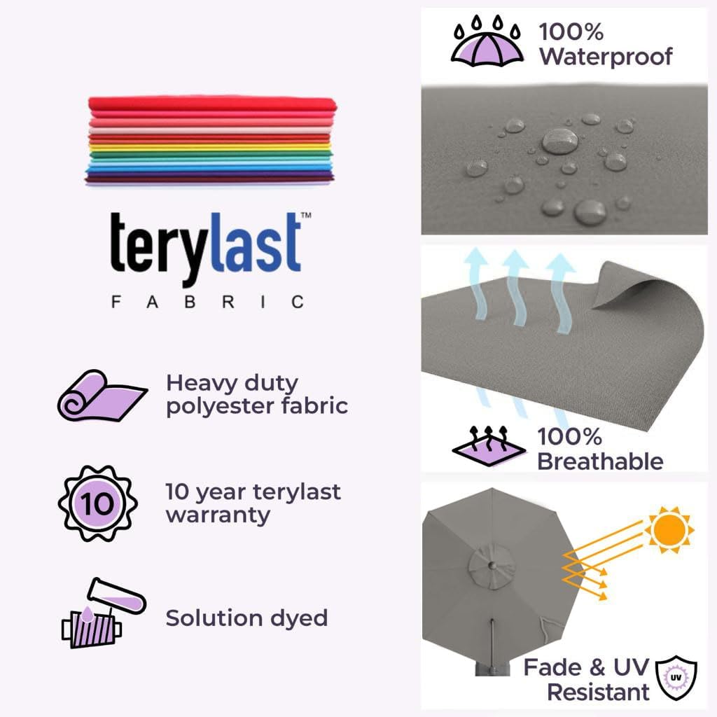 Midtown Umbrellas 10 Ft Outdoor Cantilever Patio Umbrella w/Terylast Charcoal Grey Fabric - Rotate 360° Offset Patio Umbrella, Deck Patio Umbrella, Backyard Umbrella & Garden Umbrella - Silver Frame