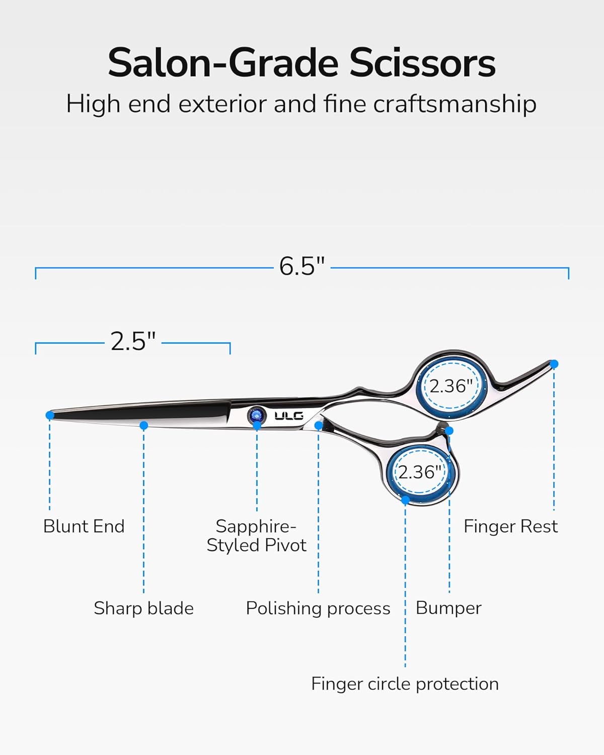 ULG Hair Cutting Scissors, Professional Hair Scissors 6.5 inch Right-Hand Razor Edge Barber Shears with Leather Case Salon Hair Cutting Shears Made of Japanese Stainless Steel, Hand Sharpened