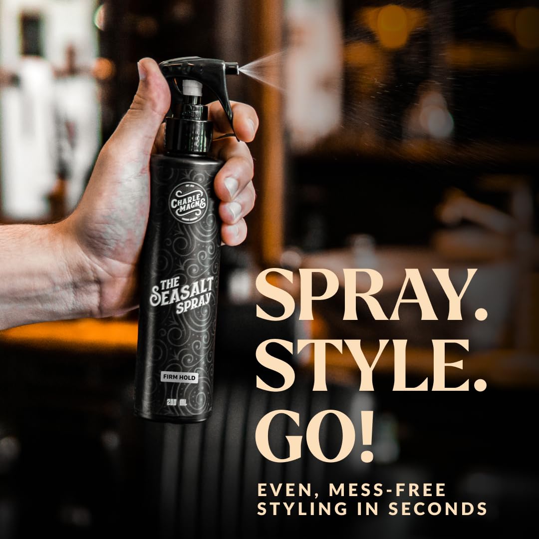 Charlemagne Sea Salt Spray for Men - 6.76 fl oz, 2 Pack - Sea Salt Hair Texture Spray for Beach Hair Waves & Volume, Matte Hold & Heat Protection - Made in Germany