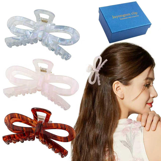 Jayongnee 3 PCS Bow Hair Claw Clips for Women - Non-Slip Hair Clamps for Thin or Thick Hair - Cute Butterfly Hair Accessories for Women Girls - Elegant Hair Styling Accessories (bow 6, Medium)