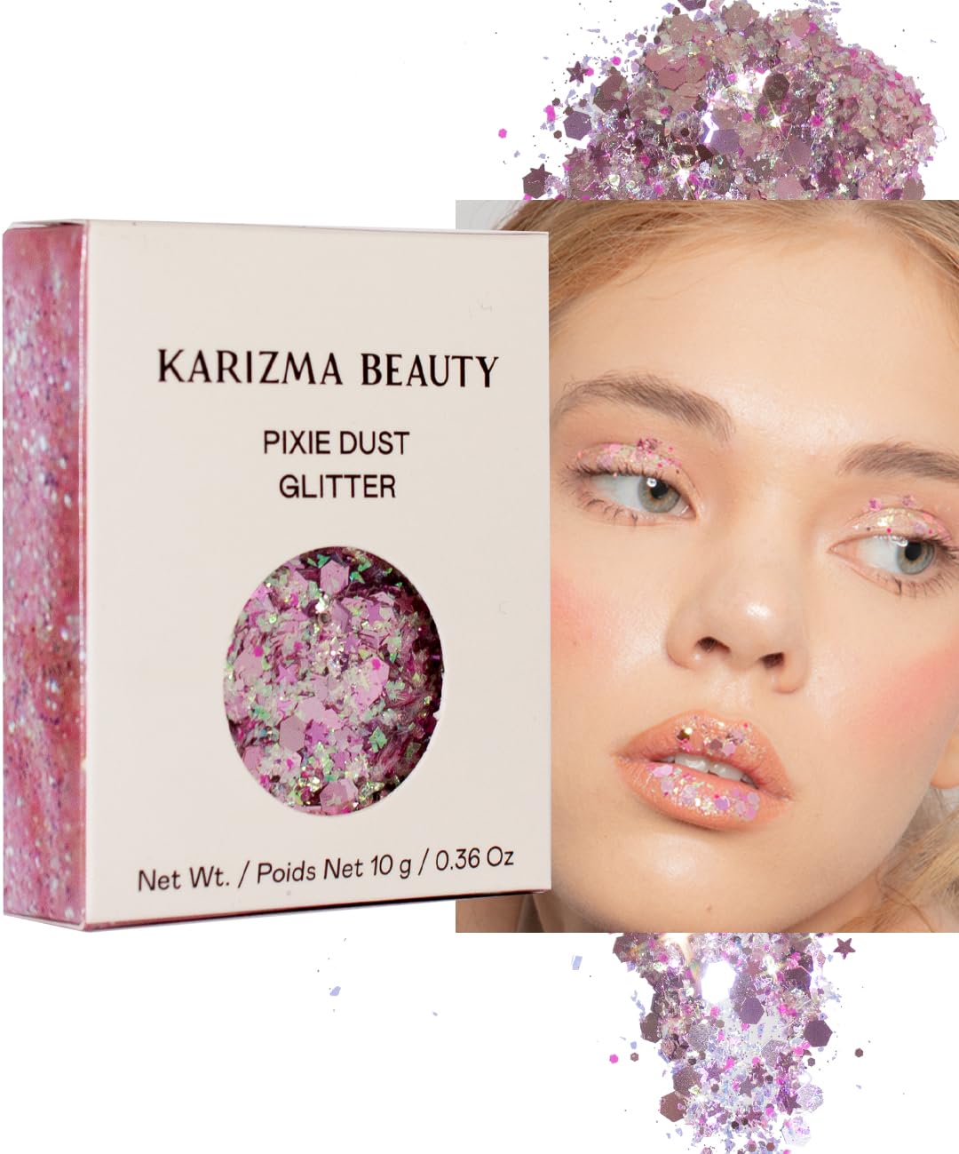 KARIZMA Pixie Dust Body Glitter. 10g Chunky Face Hair, Eye and Body for Women. Rave Festival Accessories, Cosmetic Makeup. Loose Set