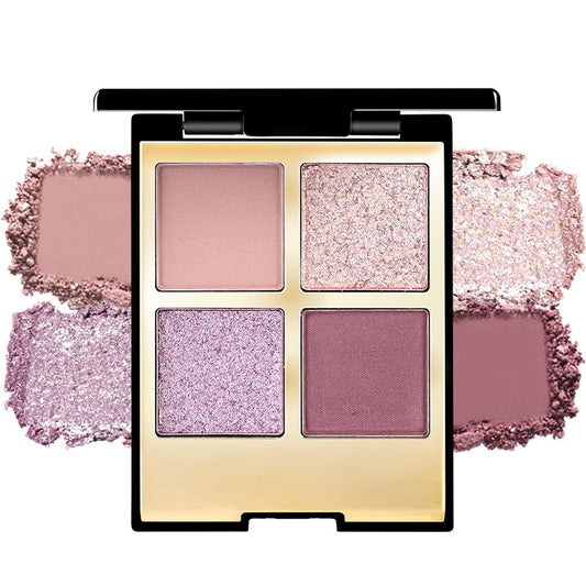 Eyeshadow Quad Makeup Palette – 4 Shades of Nude, Pink, Purple, Champagne Gold Tones, Blendable Matte & Shimmer, Long-Lasting Waterproof, Perfect for Mature & Young Women, with Built-In Mirror 03#
