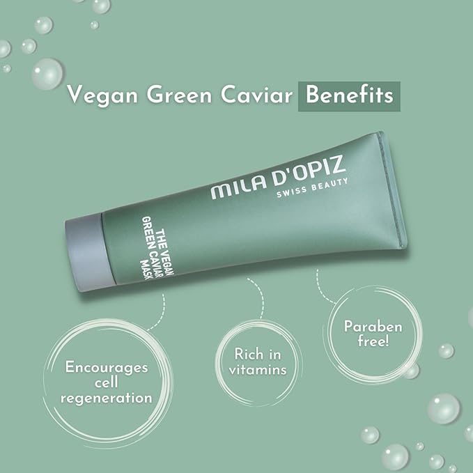 Mila d'Opiz The Vegan Green Caviar Revived Hydration Face Mask - Face Moisturizer Mask with Aloe Vera - Anti Aging Facial Mask for Elasticity - 1.7 oz