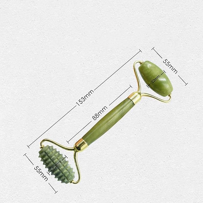 Jade Rollers for Face Beauty and Eyes Massage - Facial Massager for Anti Aging Wrinkles and Skin Rejuvenate - Natural Jade Crystal Derma Roller for Puffiness and Lift - Spiky Roller