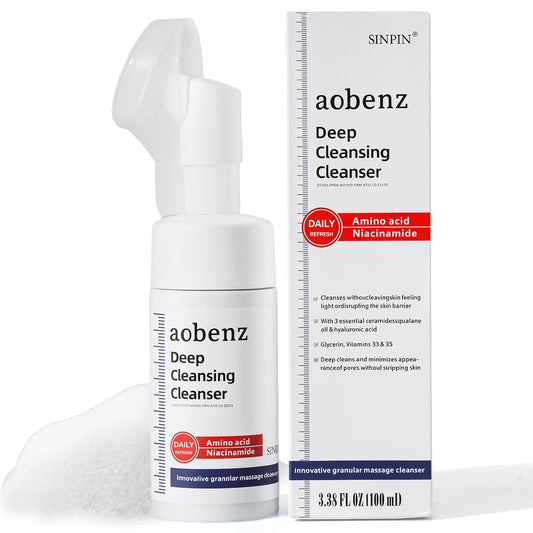 SINPIN aobenz Hydra-Purify Foaming Face Wash for Women & Men with Niacinamide, Squalane + Panthenol - Hydrating Facial Cleanser with Brush for All Skin Types | Gentle Face Cleanser for Women, 3.38FL