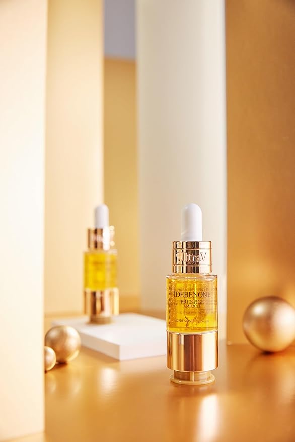 Ultra V Idebenone Prestige Ampoule, 4 Vials Set, Anti-Aging Antioxidant Serum, 0.34 fl oz Each - Antioxidant, Anti Wrinkle, Smoothes, Softens, Hyaluronic Acid, Peptides