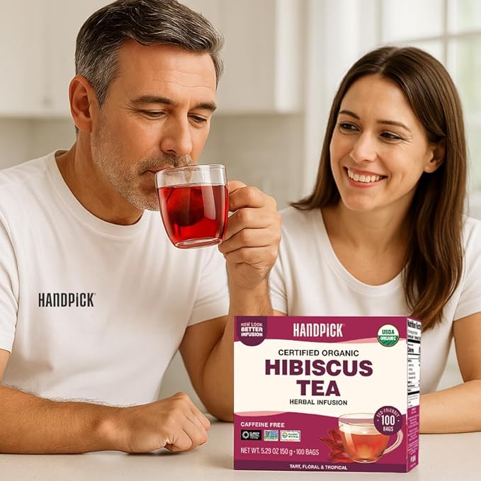 HANDPICK, Organic Hibiscus Tea Bags (100 Tea Bags) | Caffeine-Free, 100% Natural Pure Indian Hibiscus Flowers | Ayurvedic Benefits in every sip
