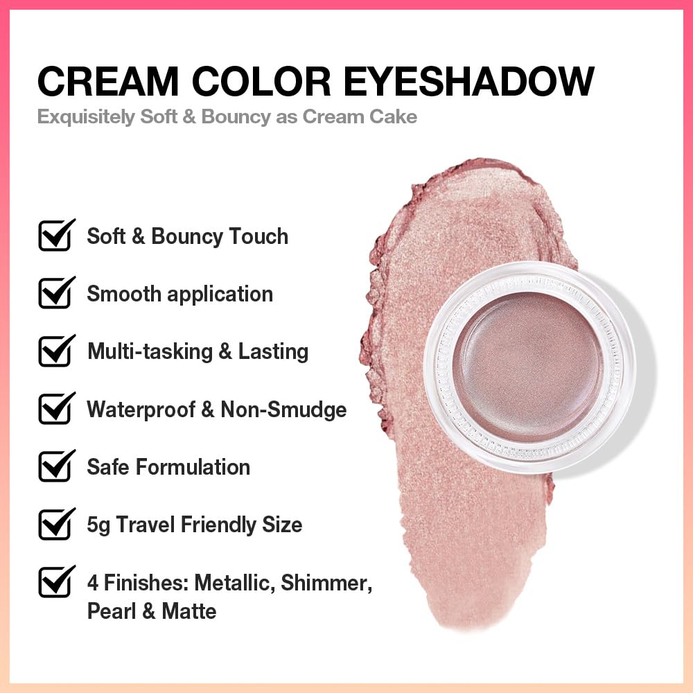 Cream Glitter Antique Rose Shimmer Metallic Eyeshadow Palette Makeup For Mature Women, Natural Single Mini Instant Holographic Eyeshadow, Sombras Crema Para Ojos, Talc, Paraben&Cruelty Free, R02