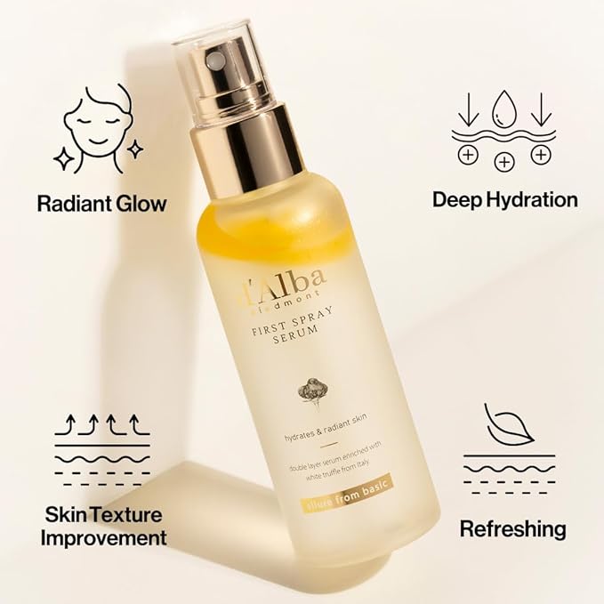 d'alba Piedmont Italian White Truffle First Spray Serum, Vegan Skin Care, Light-weight Face Moisturizer, Glow Serum for Radiant Skin, Non Comedogenic, All In One Mist, Korean Skin Care (3.38 fl oz.)