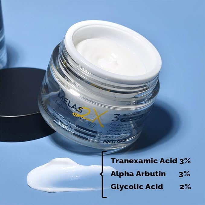 Melas 2X Night Cream for Dark Spots, Uneven Skin Tone & Texture – Hydrating Facial Moisturizer with Tranexamic Acid, Alpha Arbutin & Glycolic Acid, 1.69 fl oz