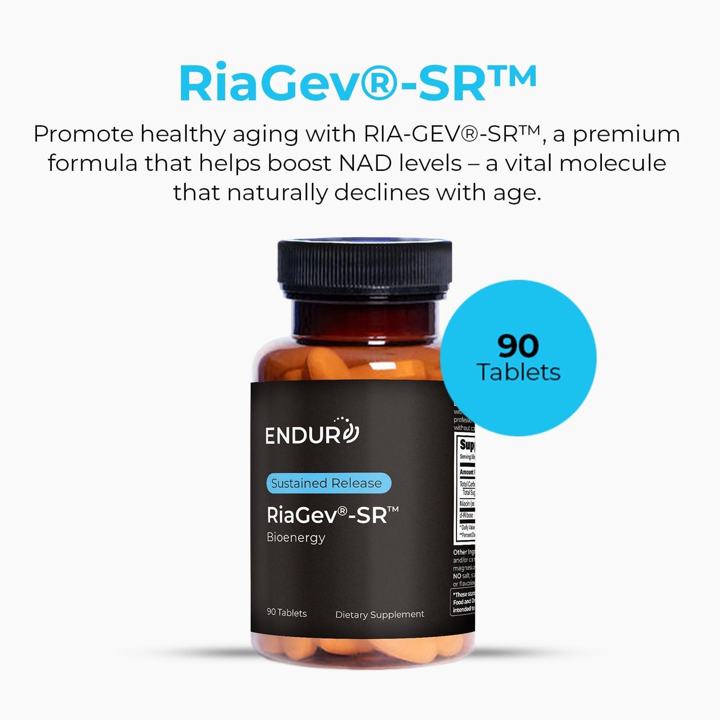 Endur RIAGEV-SR, Sustained Release NAD+ Booster for Helping You Feel & Perform Your Best, Ribose & Niacinamide, Vegan, Gluten Free (90 Tablets)