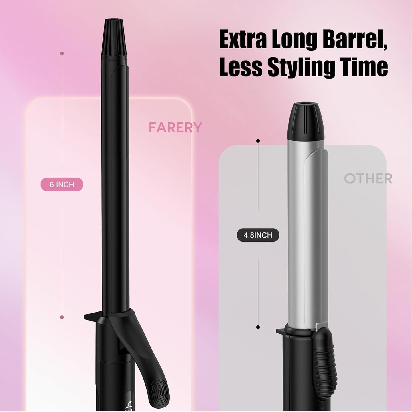Farery Long Barrel Curling Iron 3/4 Inch, Extra Long Curling Iron for Tight Curls, Ceramic Curling Wand Infused Argan Oil & Keratin, Long Lasting, 11 Adjustable Temp, Include Clips & Silicone Pad