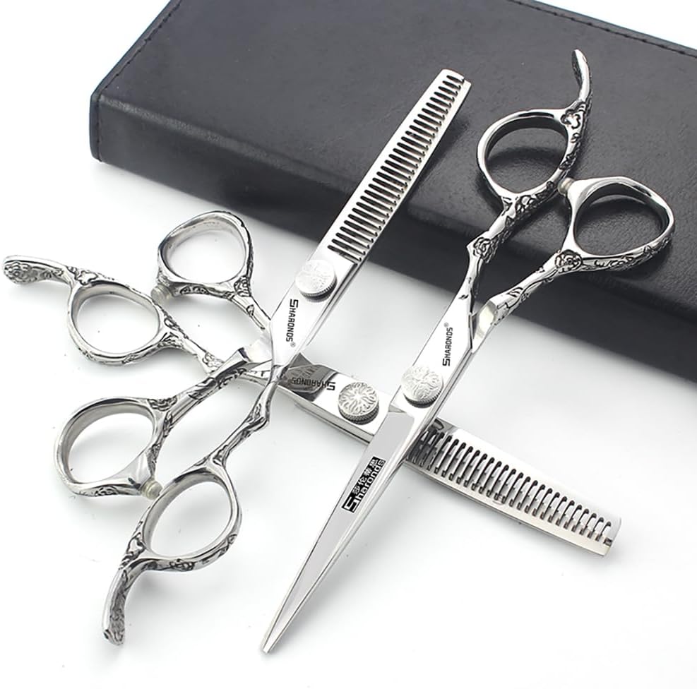 6/7-Inch Professional Hair Scissors Haircut Rose Pattern Hair Scissors Styling Tools Japanese Stainless Steel Scissor Set (6-inch -3pc)