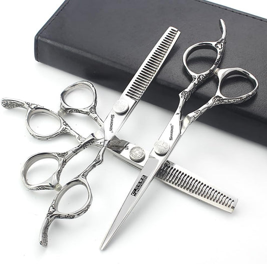 6/7-Inch Professional Hair Scissors Haircut Rose Pattern Hair Scissors Styling Tools Japanese Stainless Steel Scissor Set (6-inch -3pc)