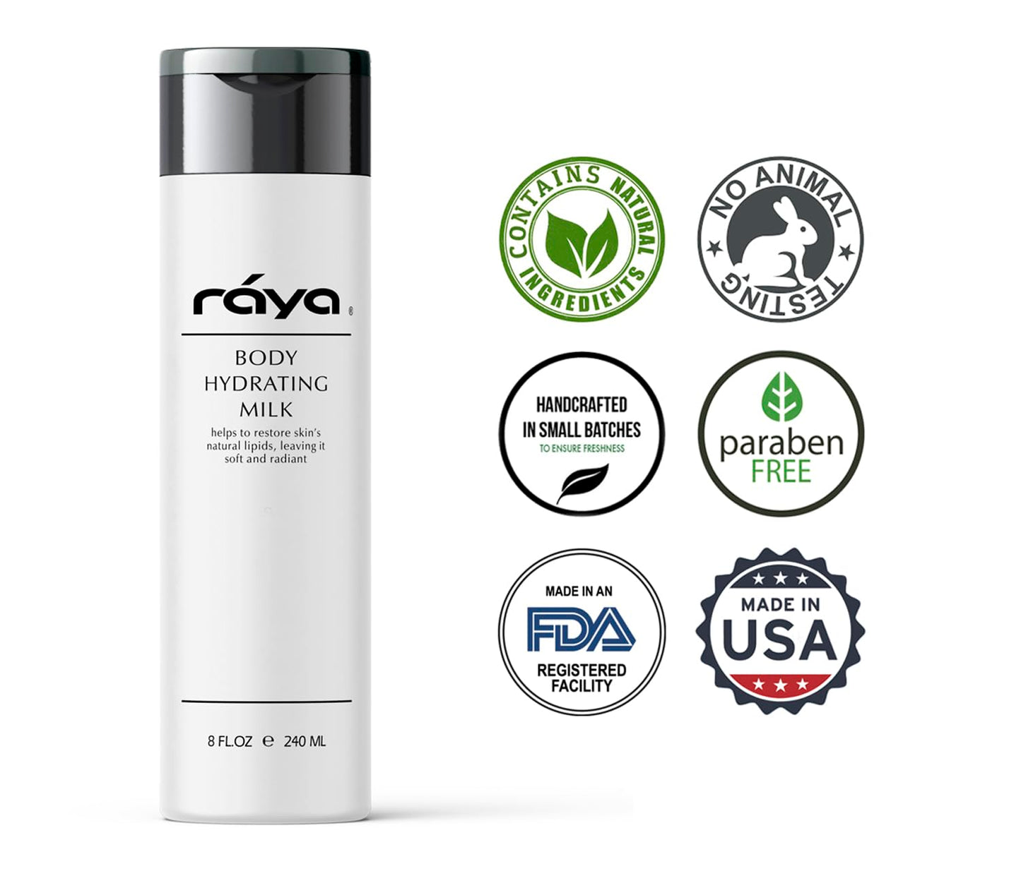 Raya Body Hydrating Milk 8 oz (S-102) | Hydrating, Moisturizing, and Restorative Body Lotion | Rich in Natural Oils, Butters, and Vitamins | Calms and Softens