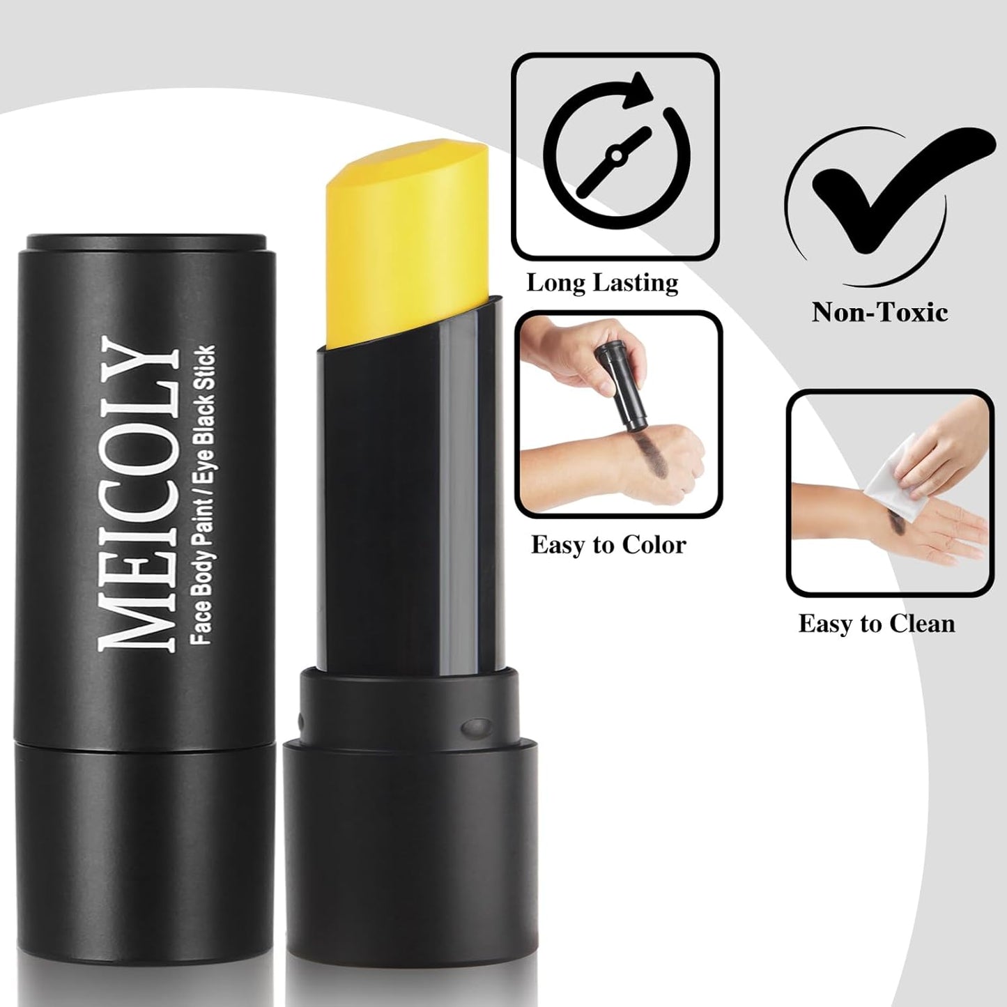 MEICOLY Yellow Face Paint Stick for Halloween SFX Lion Tiger Cosplay Makeup,Yellow Body Paint Stick for Field Day,Face Painting for Adults Kids,Waterproof Eye Black Baseball Softball Football Lacrosse