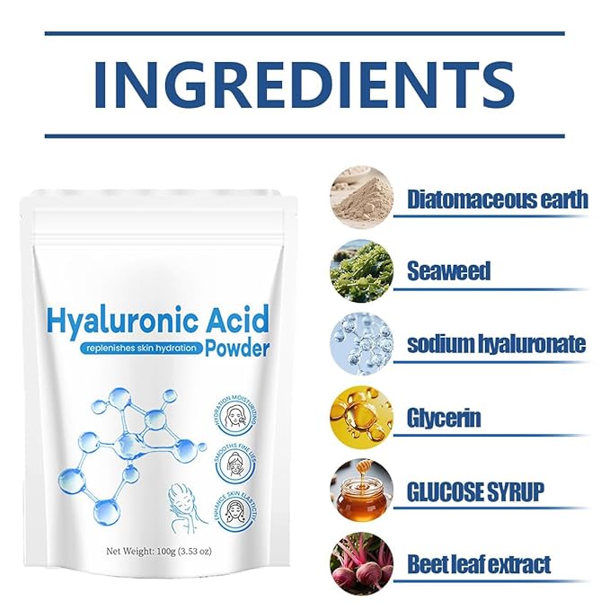 Hyaluronic Acid Serum Powder | Pure HA Powder Dissolves in Water, 100g/Box, Instant Hydration & Radiance Boost Vegan, Water Soluble
