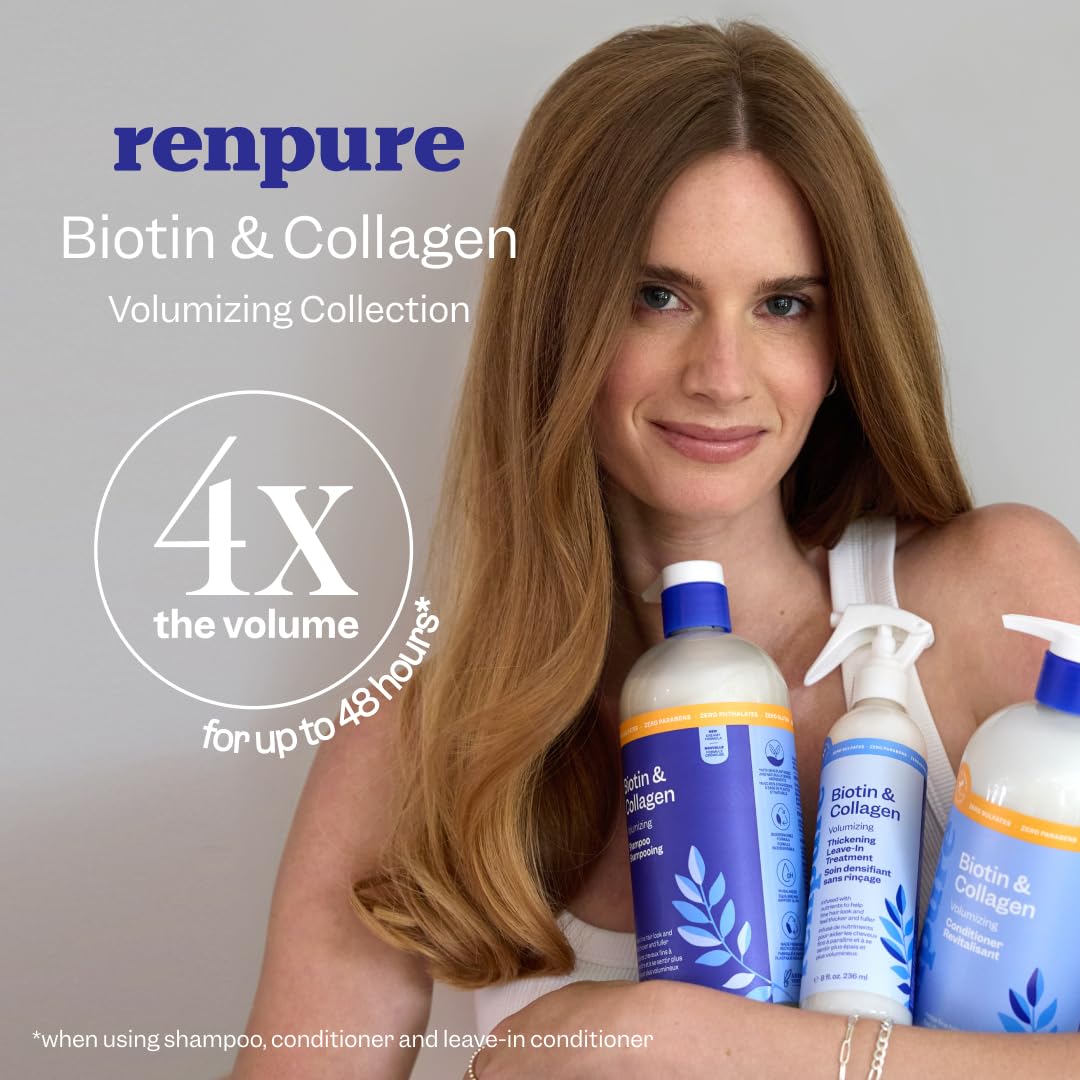 Renpure Biotin & Collagen Leave-In Conditioner Treatment - For Fuller, Thicker Looking Hair That Shines - For Fine, Thin or Limp Hair - Vitamin B7 (Biotin), Collagen - 8 Fl Oz