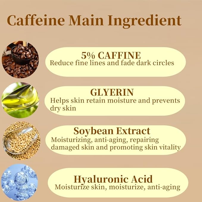 Caffeine Solution 5% + EGCG, Caffeine Eye Serum For Face, Moisturizing Under Eye Solution For Reduces Dark Circles & Puffiness, 30ML (1, 2PC)