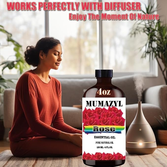 Rose Essential Oil, Rose Oil 4 Fl Oz 120ML for Diffuser Humidifier Yoga Cleaning DIY Candle Soap Making Essential Oils