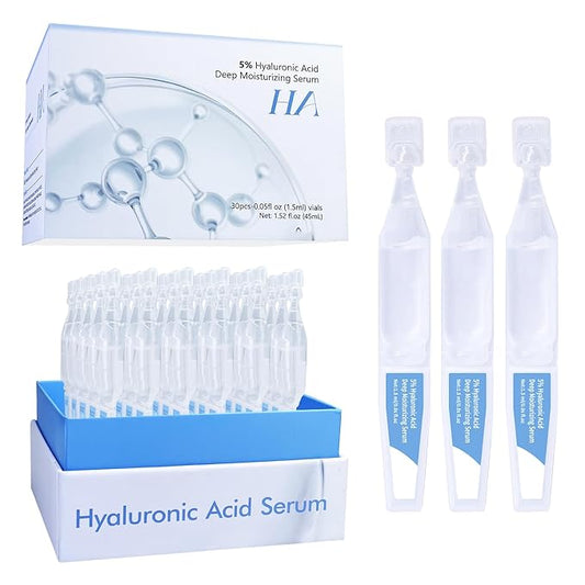 5% Hyaluronic Acid Serum Ultra Moisturizing & Elastic Skin - Wake Nature Perfection Hyaluronic Acid - Anti-Aging Serum for Face Single-Use Vials Skincare - Repair Sensitive Skin (1.5 ml)*30