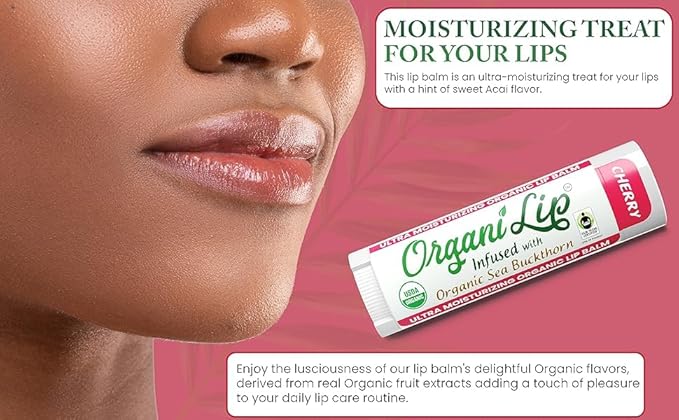 OrganiLip Organic Lip Balm, Cherry Flavor, Ultra Hydrating Lip Moisturizer for Cracked or Dry Lips, Infused With Organic Sea Buckthorn, Oval Shaped Tube, USDA Certified Organic, 1 Pack