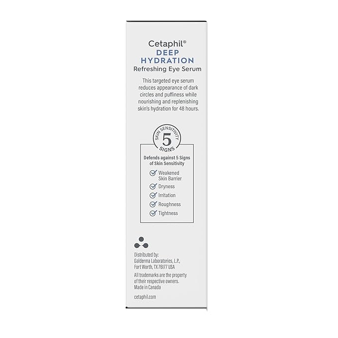 CETAPHIL Deep Hydration Refreshing Eye Serum, 0.5 fl oz, 48Hr Hydrating Under Eye Cream to Reduce the Appearance of Dark Circles, With Hyaluronic Acid, Vitamin E & B5 (Packaging May Vary)