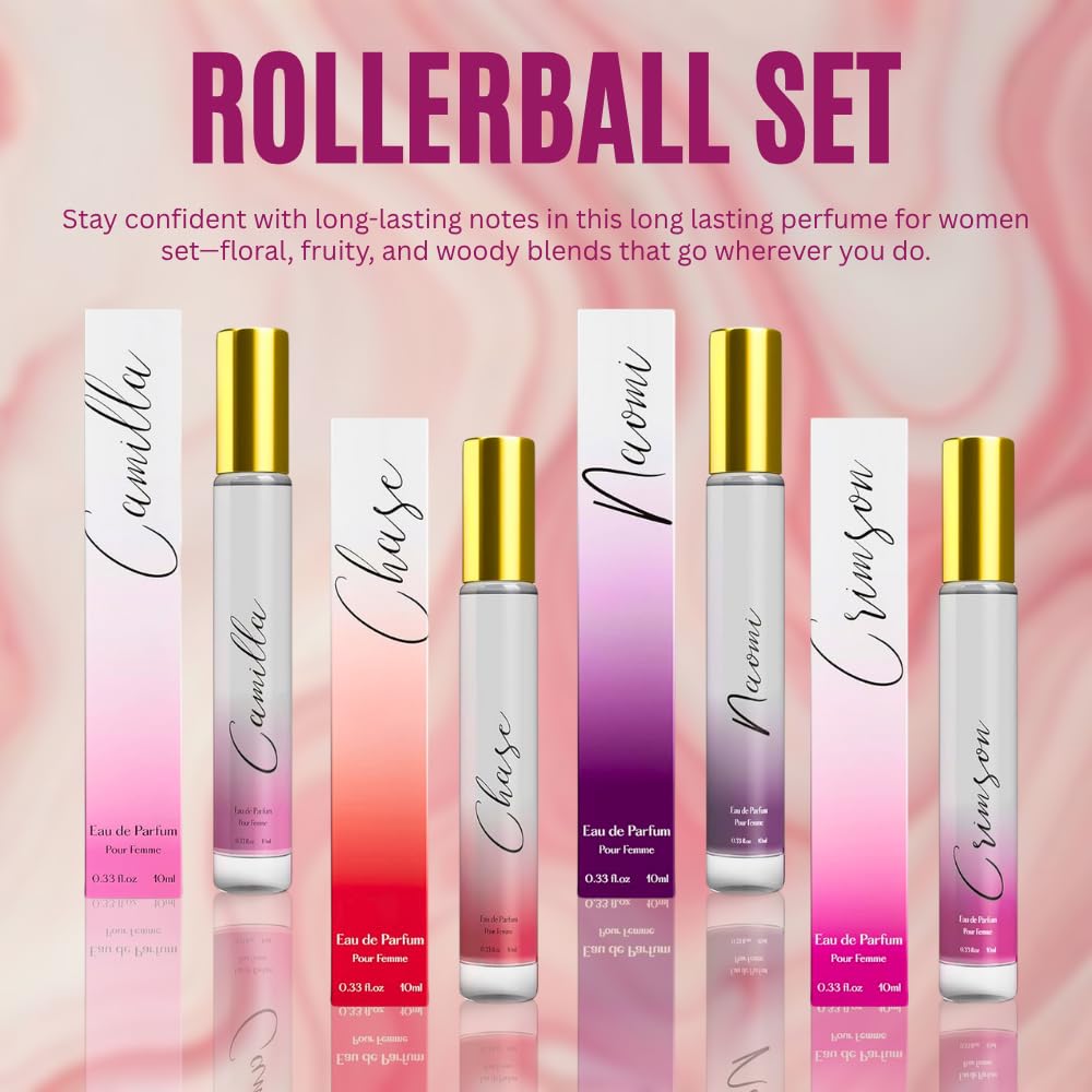 Rollerball Perfume Set for Women – INSPIRED by A WORLD RENOWNED WOMEN'S PERFUME – Jasmine, Musk, Yuzu, Vanilla – Sweet, Elegant, Floral, Long-Lasting Eau De Parfum (0.33fl oz/10ml) x4