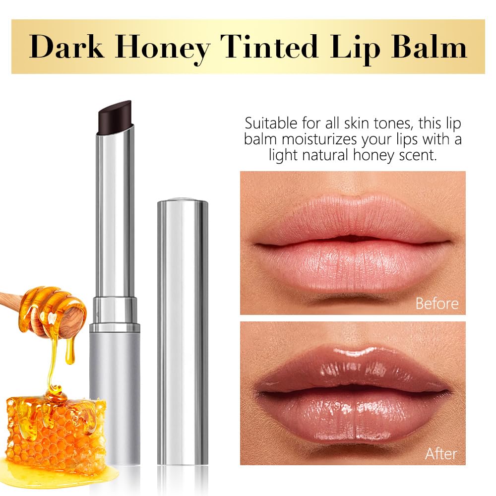Honey Tinted Lip Stain Lip Balm Lip Gloss Lipstick, Sheer Hydrating Lip Stains Tint, Moisturizing Lip Color for All Skin Tones, Nourishing Lip Balm with a Hint of Natural Black Cherry Tint