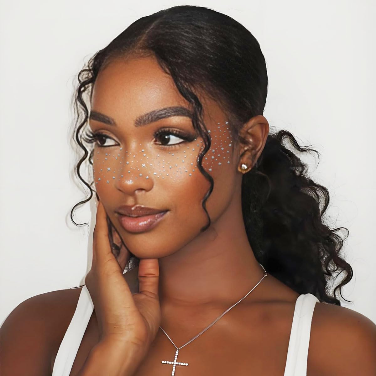 Silver Glitter Freckles Face Tattoo - Face Glitter Makeup Speckles - Women Face Sparkle Freckles Patches for Halloween Makeup Prom - Carnival Party