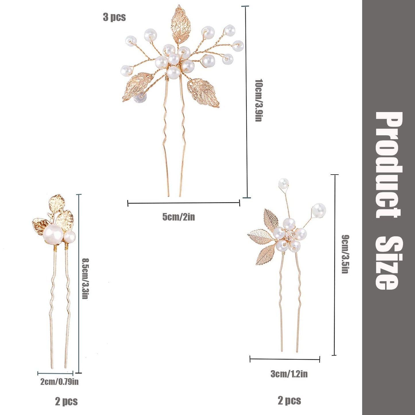 7 Pieces Gold Leaf Pearl Hair Pins with Flower Headpiece - Vintage Styling Accessories for Brides, Bridesmaids, and Girls