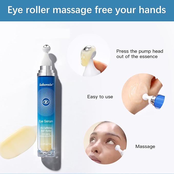 Eye Serum with Roller ball, 15 ML Eye Cream for Dark Circles and Puffiness, Anti-Aging Under Eye Roller Cream Reduce Wrinkles and fine lines