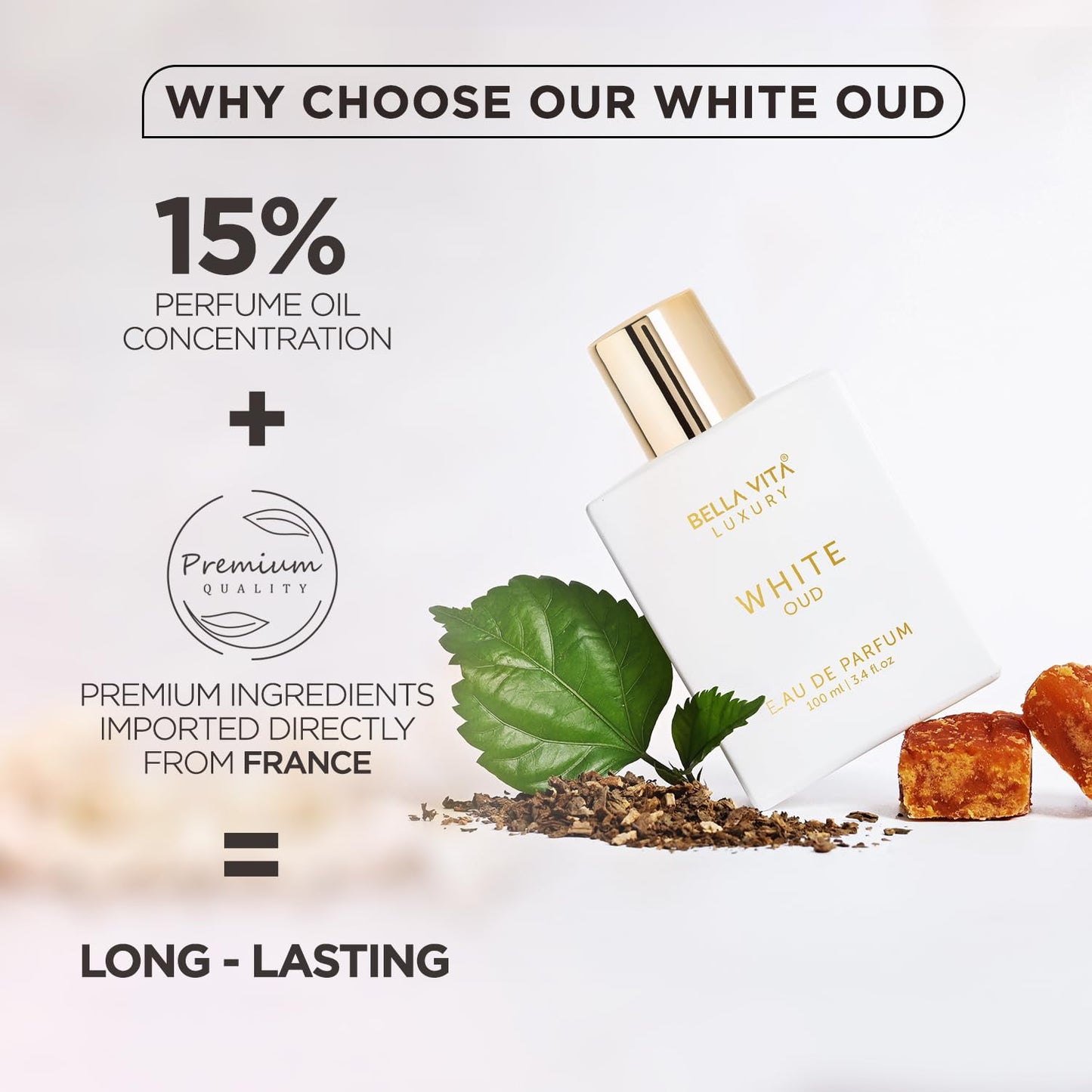 BellaVita Luxury White OUD Unisex Perfume 100Ml | Premium Arabic Men and Women Perfumes | Notes of Artemisia, Musk, Oud Vetiver and Freesias | Exquisite Unisex Arabian Perfume for Women & Men