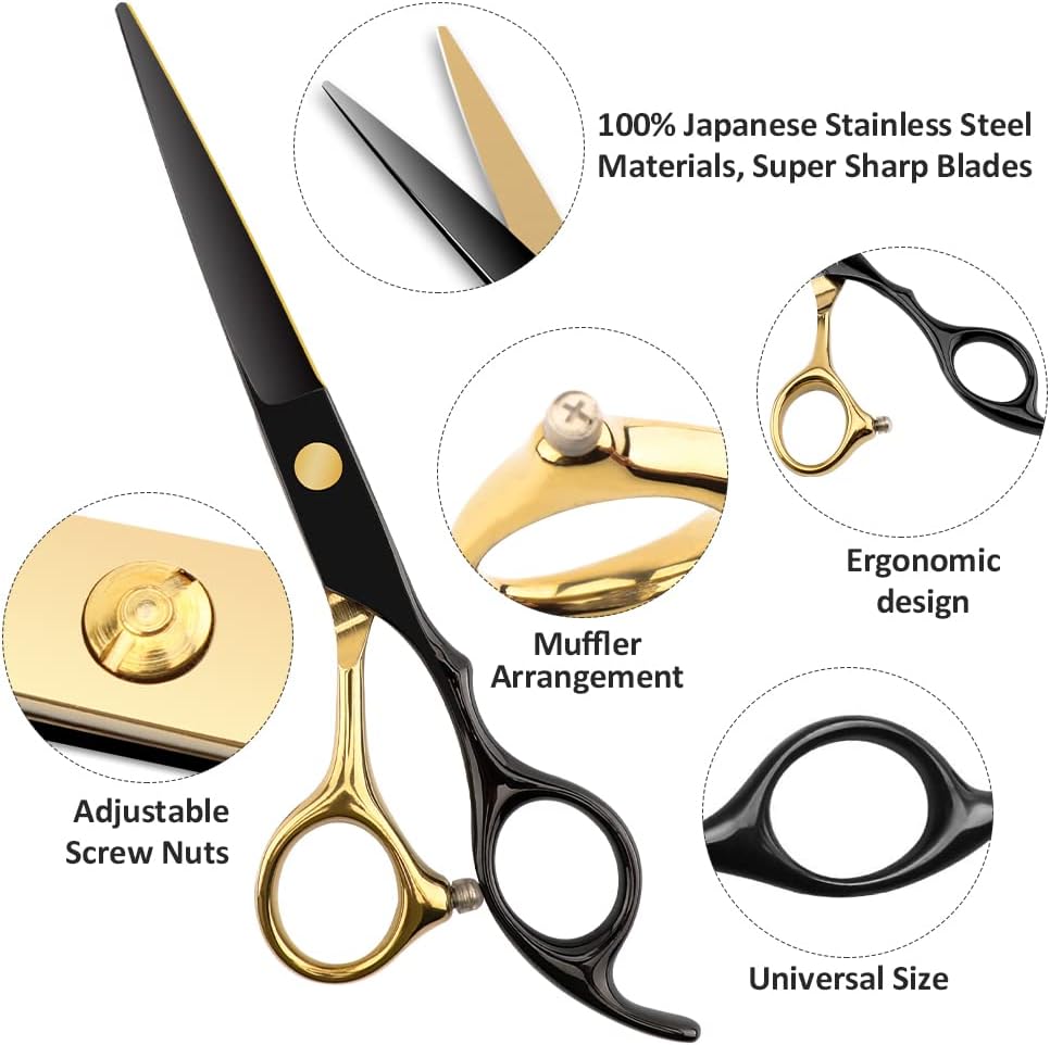 Professional Black Gold Hairdressing Scissors Stainless Steel Barber Hair Cutting Sets Salon Multifunctional Straight Shears Teeth Scissors Thinning Shears Tools for Mother Father's Gift