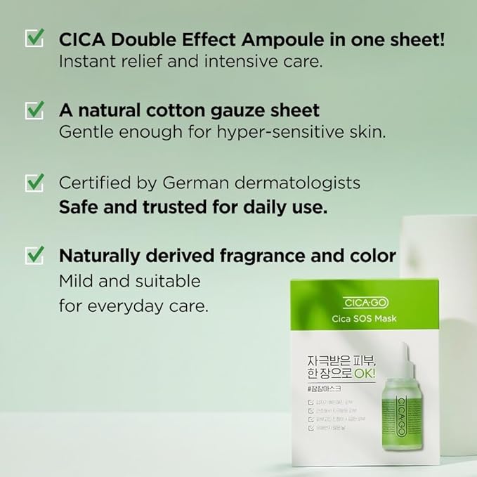 ISOI CICAGO Cica SOS Mask Pack, Intensive Soothing & Hydration Care for Sensitive & Irritated Skin, Fast-Acting Relief, Korean Skin Care (5EA)