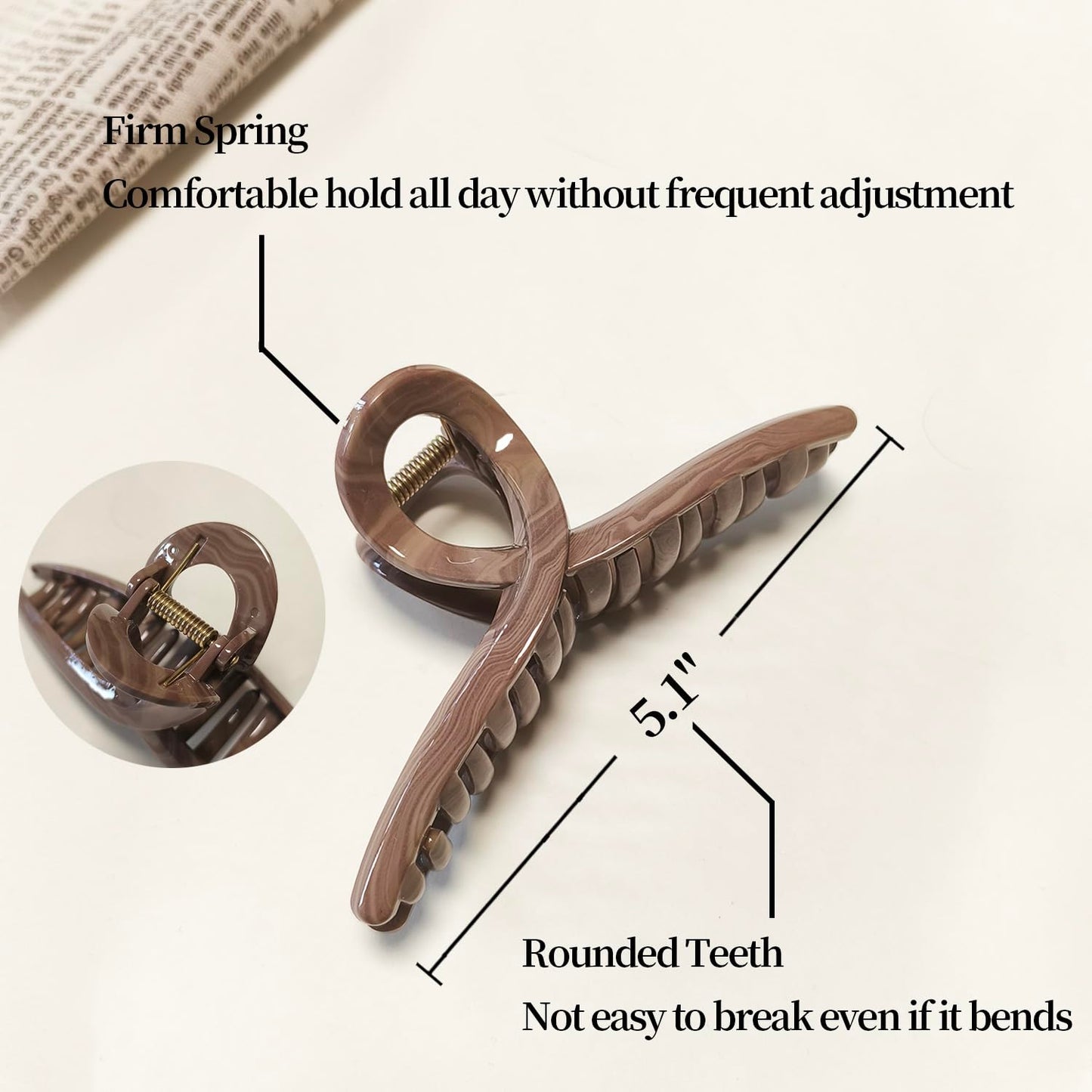 5 Inch Extra Large Claw Clips, 13 CM No Slip Glossy Jumbo Unbreakable XL Hair Clips for Thick Long Curly Hair, Big Hair Claw Clips, 2 Pack