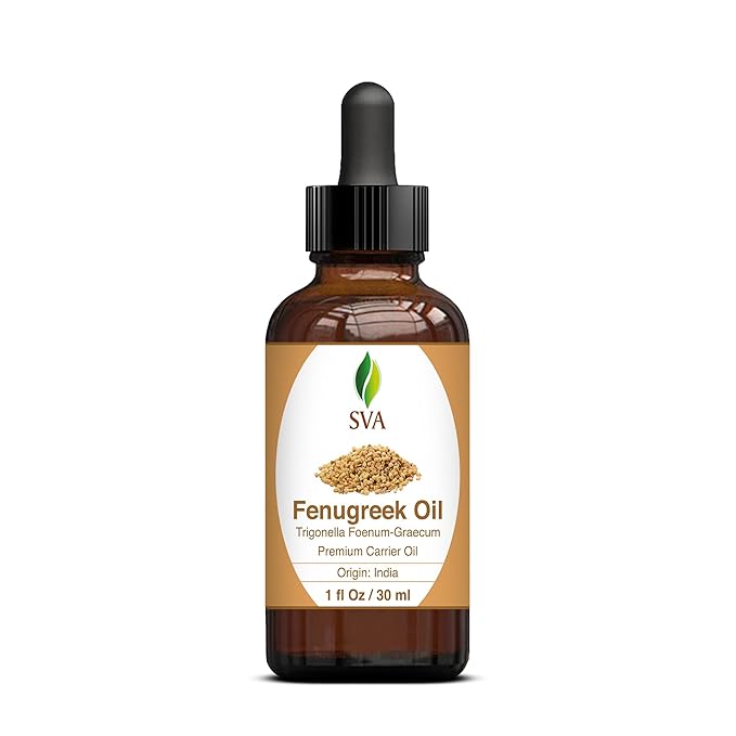 SVA Fenugreek Seed Oil - 1 Fl Oz – 100% Natural Cold Pressed Fenugreek Oil - for Face, Skin Care, Hair Care, Scalp Massage & Body Massage – Carrier Oil with Dropper