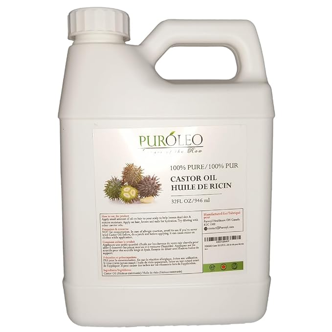 PUROLEO Castor Oil 32 Fl Oz/946 ML (Packed In Canada) 100% Pure and Natural Hair, Lash, Beard, Eyelashes & Eyebrow Oil Black castor oil for brow lashes, Make eyelash serum, hair serum for dry hair