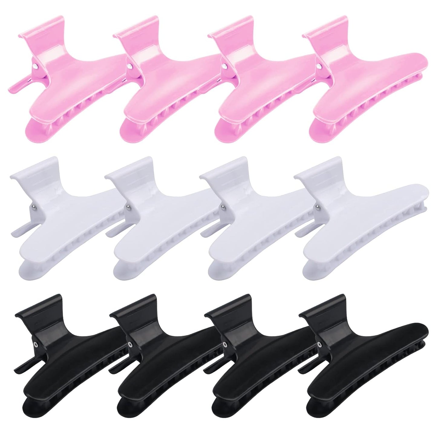 Hair Clips for Styling Sectioning 12 Pack Black White Pink Butterfly Clamps Hair Claw Clips Pro Salon Hair Clips for Styling, Sectioning, Cutting and Coloring