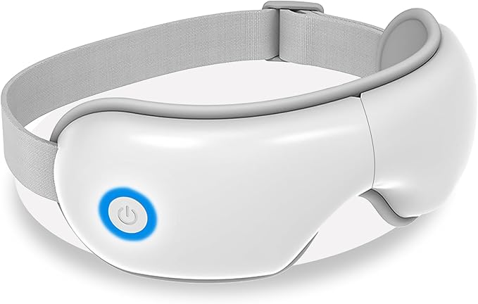 Eye Massager with Heat and Music, Heated Eye Mask with Bluetooth 180°Folding 5-Mode Voice Announcement Heating Massage for Sleep Travel Eyes Strain Relief, White