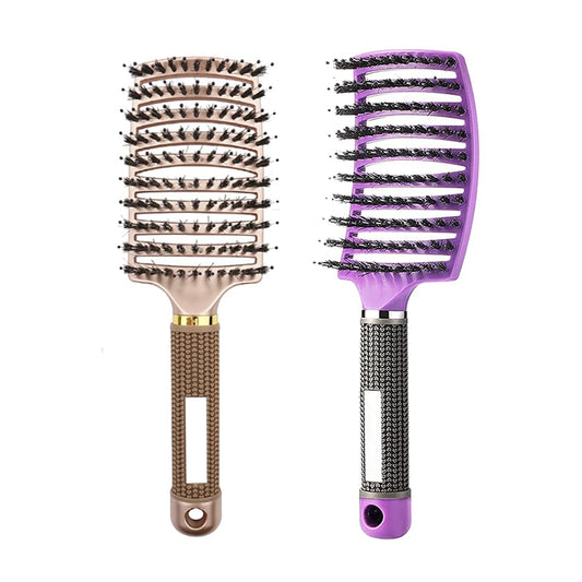 Magical Ultra Detangling Brush for Wet or Dry Hair, Detangler Brush, Fast Drying Styling Massage Hairbrush for Men, Women and Kids (New Gold+Purple)